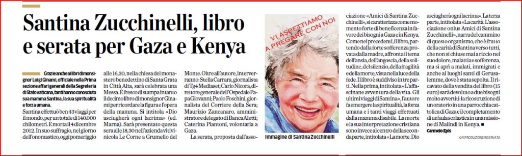 Eco di Bergamo notizia di santina paciottina