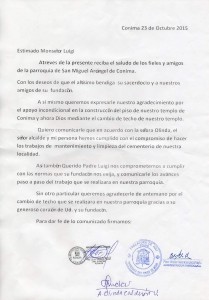 02 Lettera da Conima per la Chiesa di S MIchele arcangelo