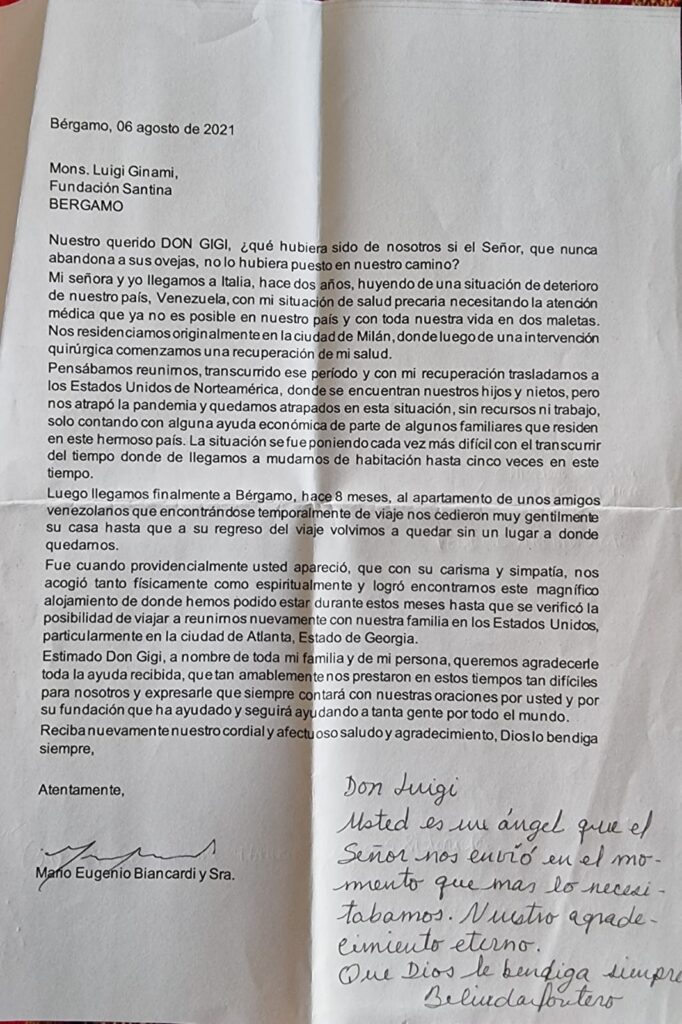 LETTERA DI RINGRAZIAMENTO A DON GIGI